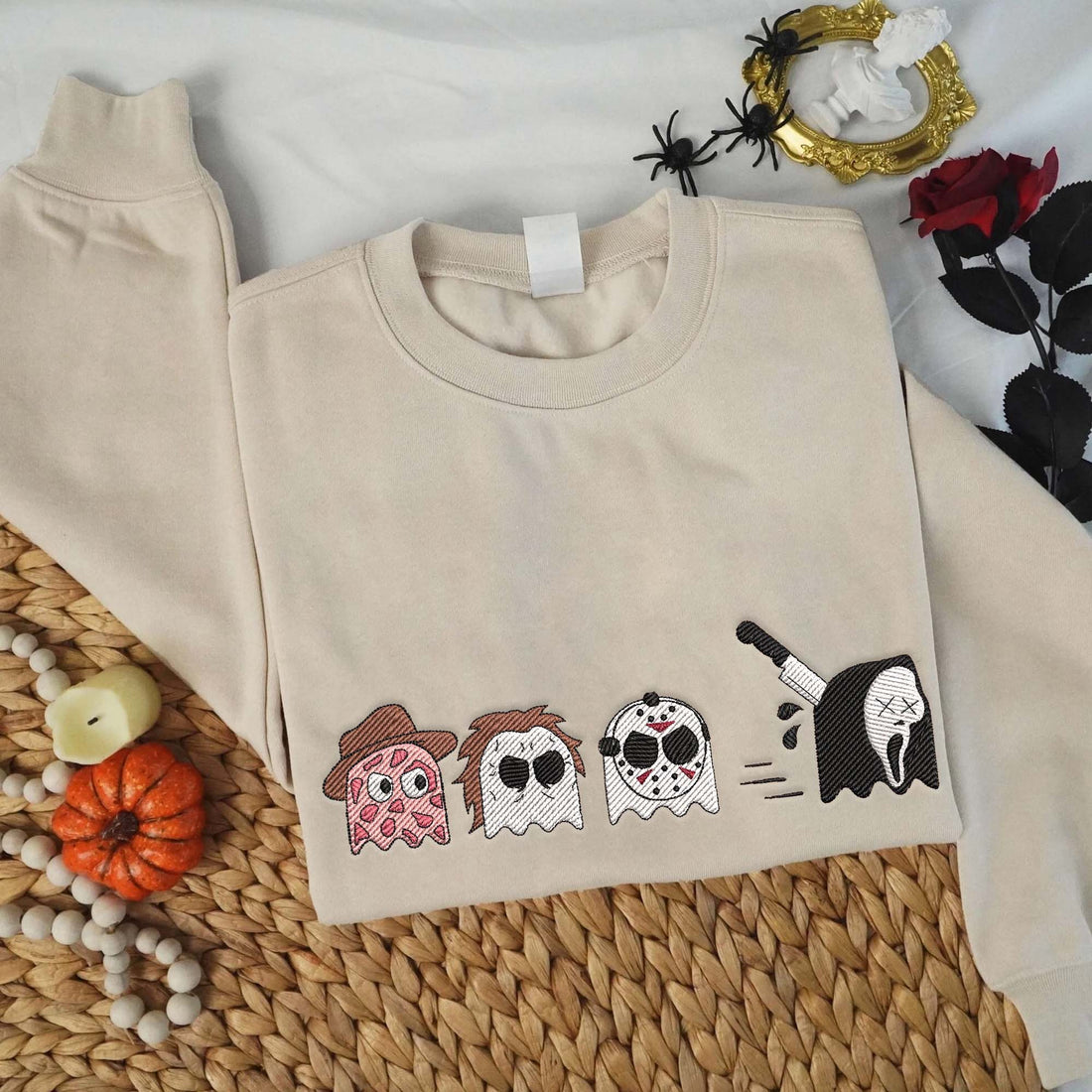 Head Chibi Horror Characters Halloween Sweatshirt, Halloween Embroidery Sweatshirt HLW_M1172