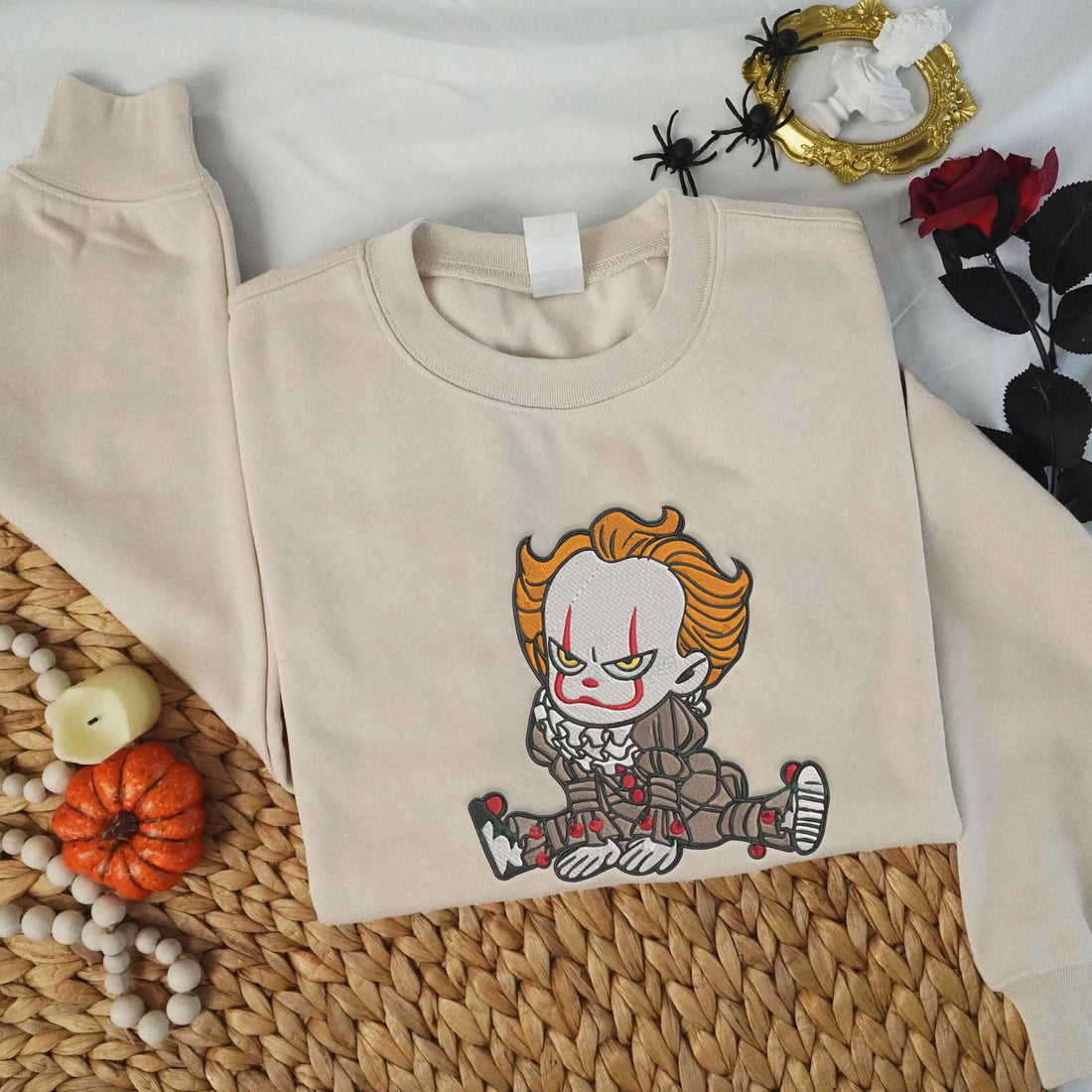 Clown Character Halloween Embroidery Sweatshirt, Halloween Embroidery Sweatshirt HLW_M910