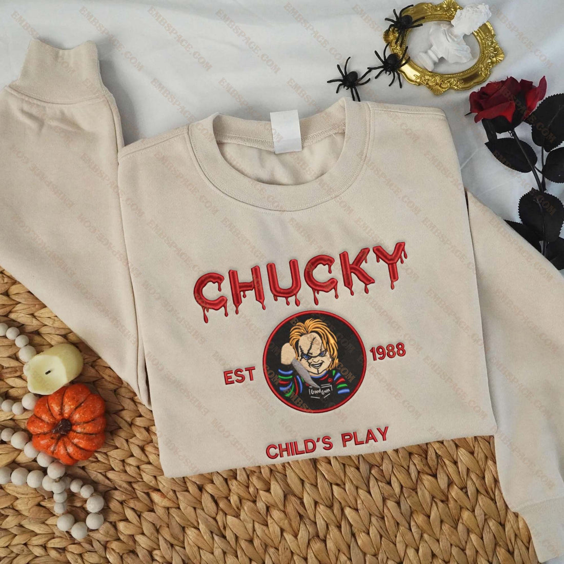Creepy Doll Est 1988 Horror Movie Embroidered Sweatshirt, Halloween Embroidery Sweatshirt HLW_M1534