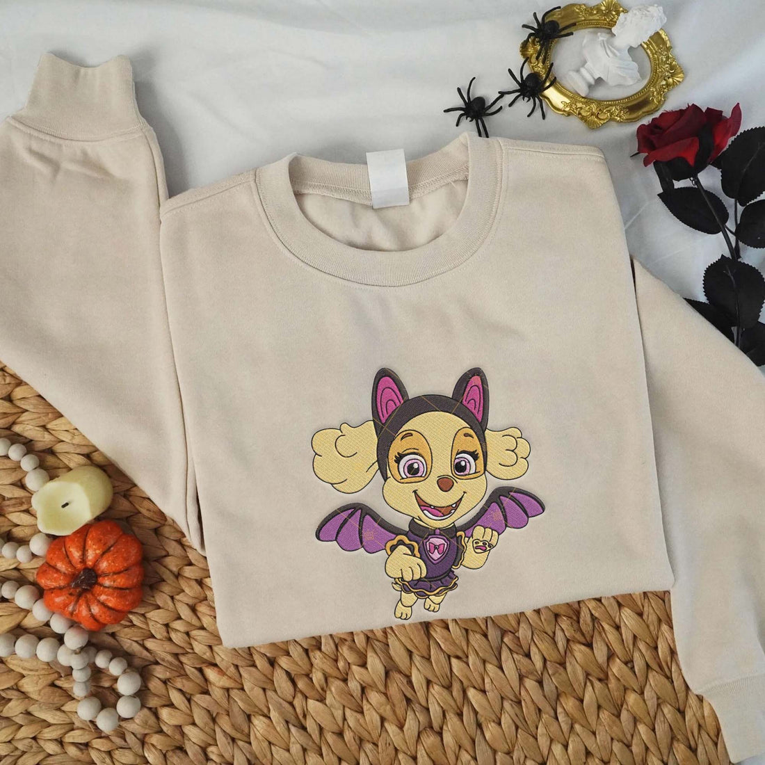 Dog Flying Halloween Embroidery Sweatshirt, Halloween Embroidery Sweatshirt HLW_M1408