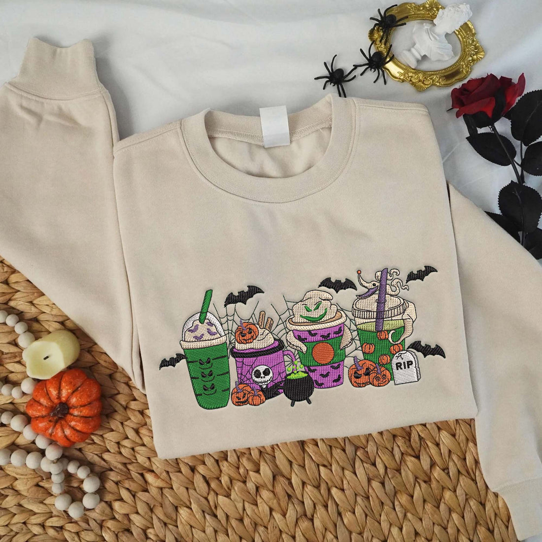 Drink Rip Pumpkin Halloween Embroidery Sweatshirt, Halloween Embroidery Sweatshirt HLW_M1426