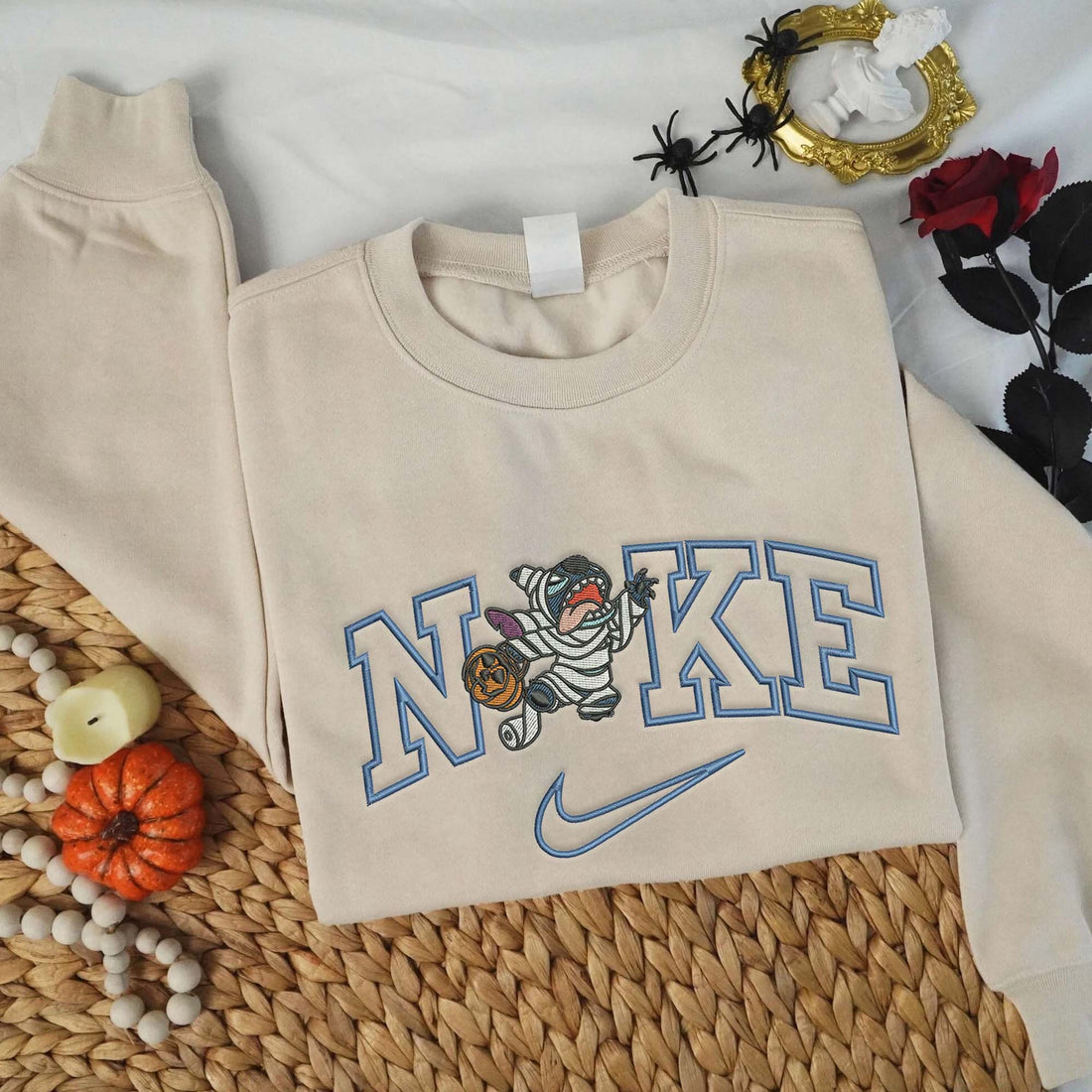 N Cartoon Bandage Carry Pumpkin Character Halloween Sweatshirt, Halloween Embroidery Sweatshirt HLW_M1029