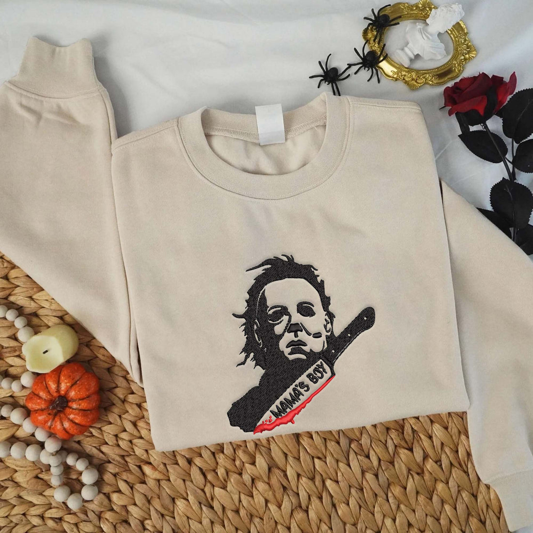 Horror Mama's Boy Halloween Embroidery Sweatshirt, Halloween Embroidery Sweatshirt HLW_M1442