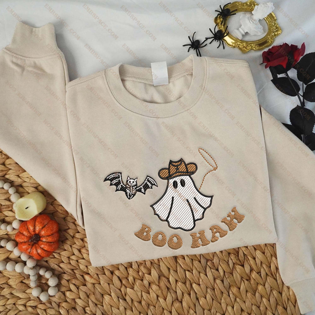 Boo Haw Cowboy Ghost Embroidery Sweatshirt, Halloween Embroidery Sweatshirt HLW_M1578