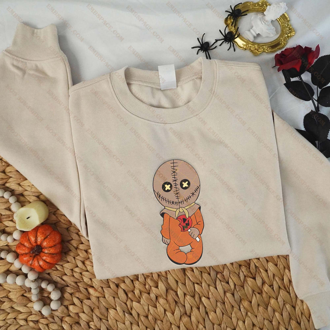 Horror Character Carry Candy Halloween Embroidery Sweatshirt, Halloween Embroidery Sweatshirt HLW_M1448