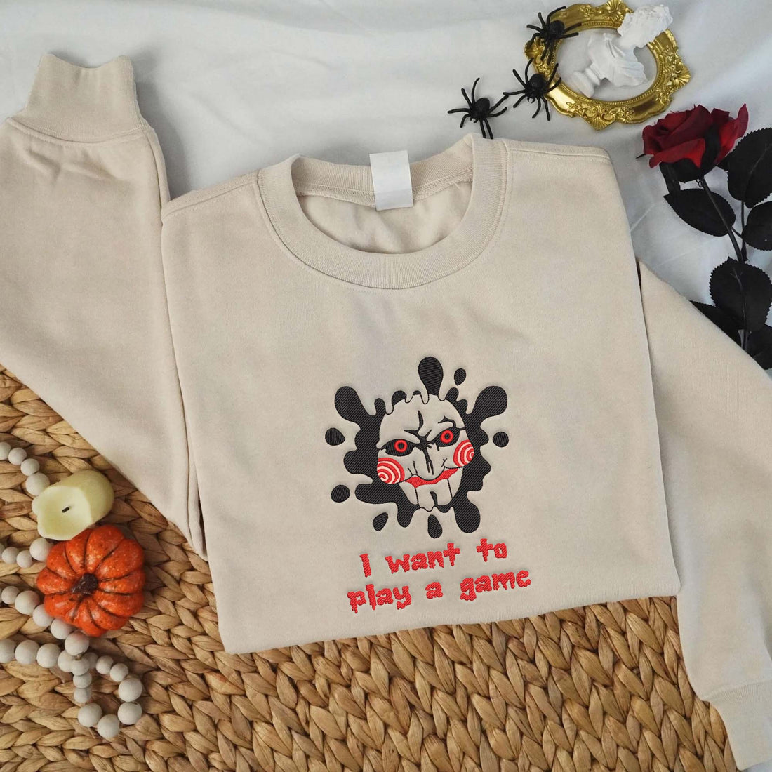 I Want To Play Game Halloween Embroidery Sweatshirt, Halloween Embroidery Sweatshirt HLW_M928