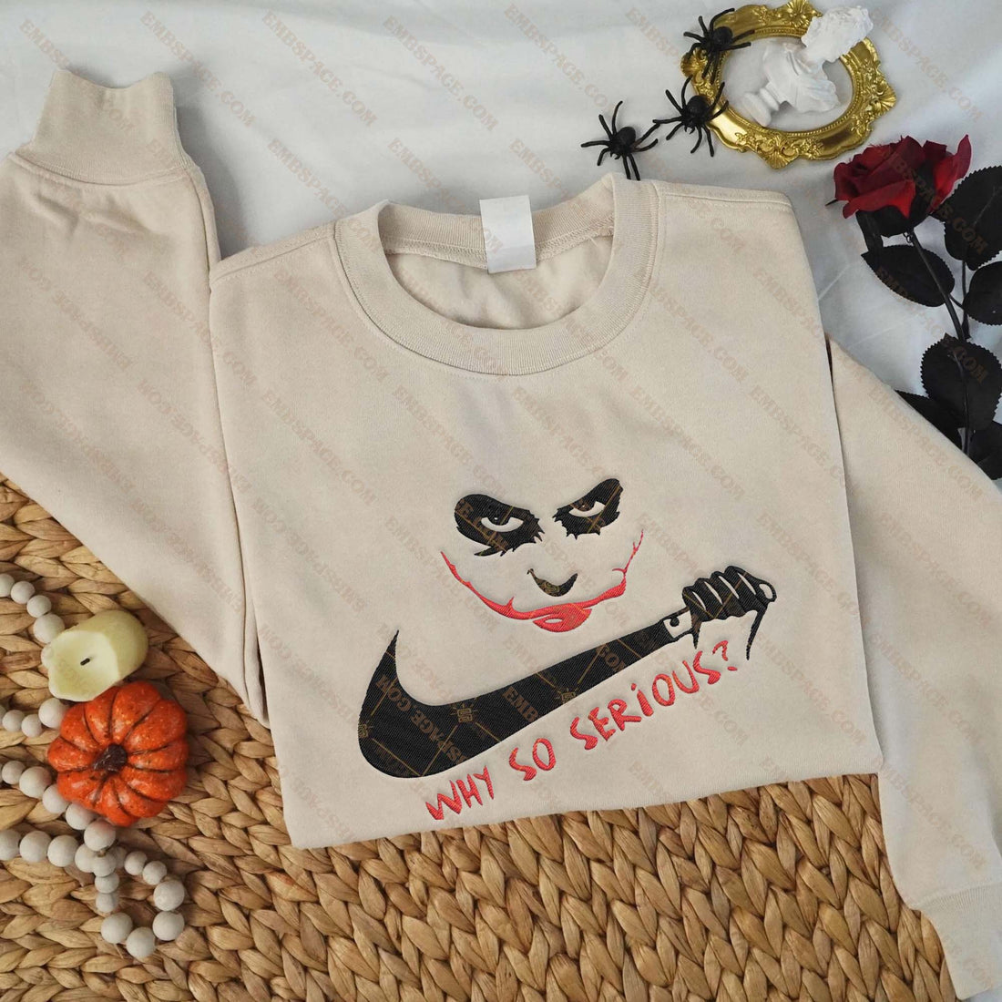 Why So Serious Clown Halloween Embroidery Sweatshirt, Halloween Embroidery Sweatshirt HLW_M1456