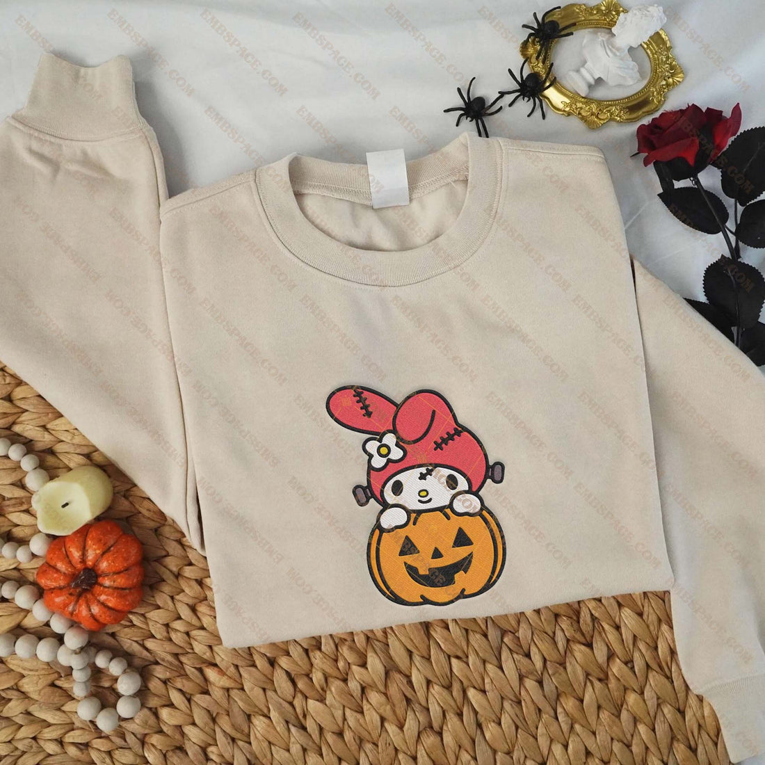 Cat in Pumpkin Halloween Embroidery Sweatshirt, Halloween Embroidery Sweatshirt HLW_M1461