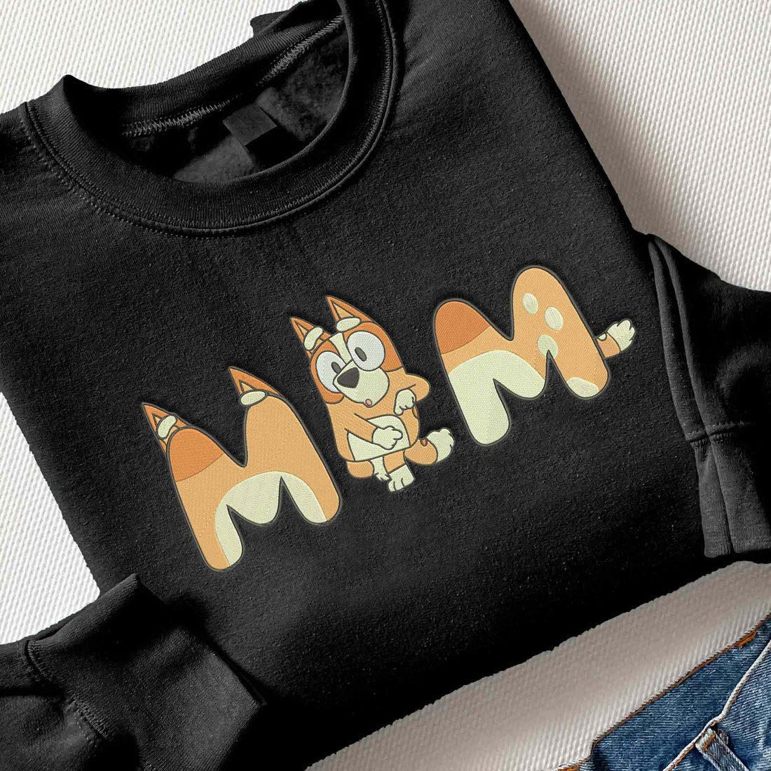 Mom Blue Dog Embroidery Sweatshirt, Mom And Dad Embroidery Sweatshirt B_M01