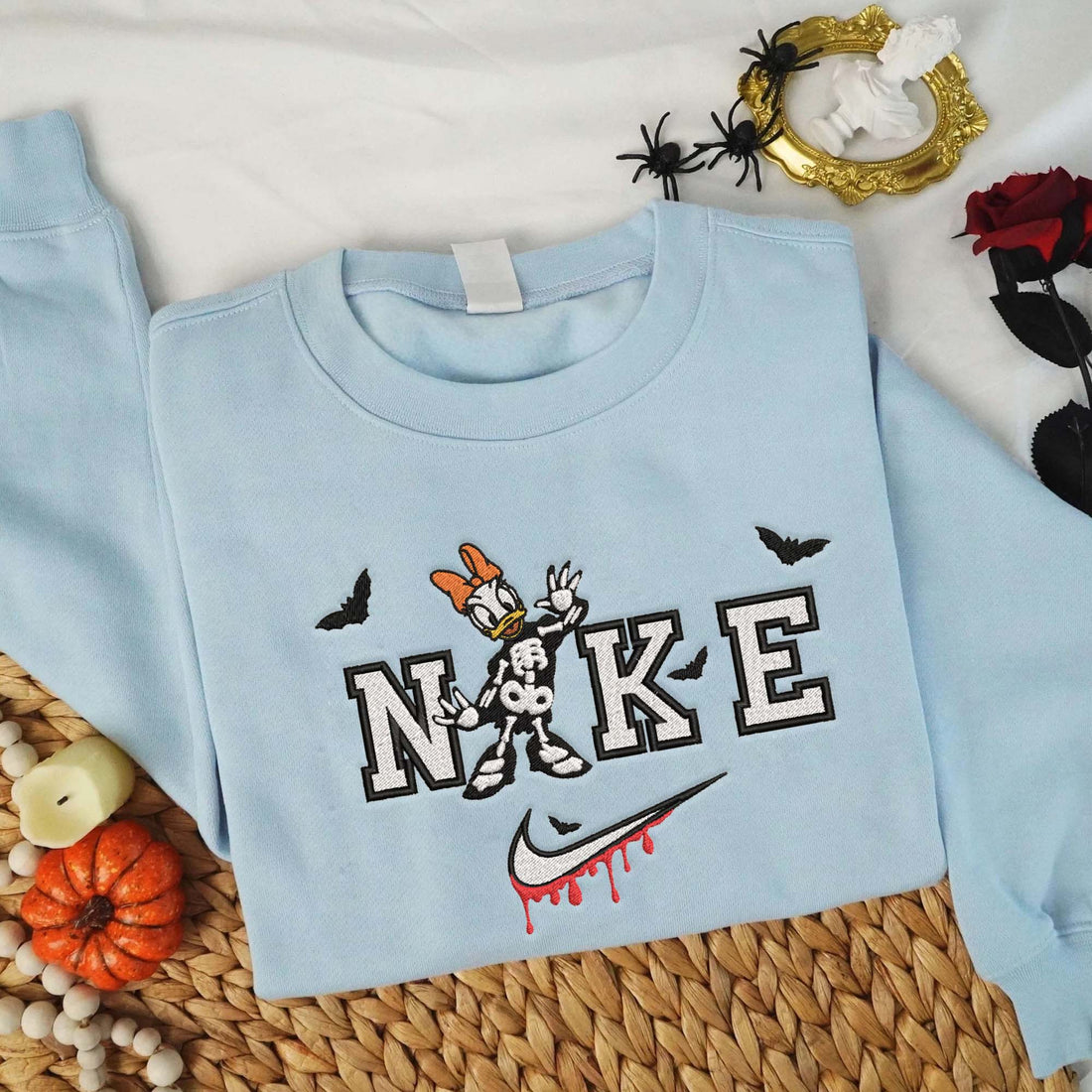 N Duck Skeleton Halloween Embroidery Sweatshirt, Halloween Embroidery Sweatshirt HLW_M811