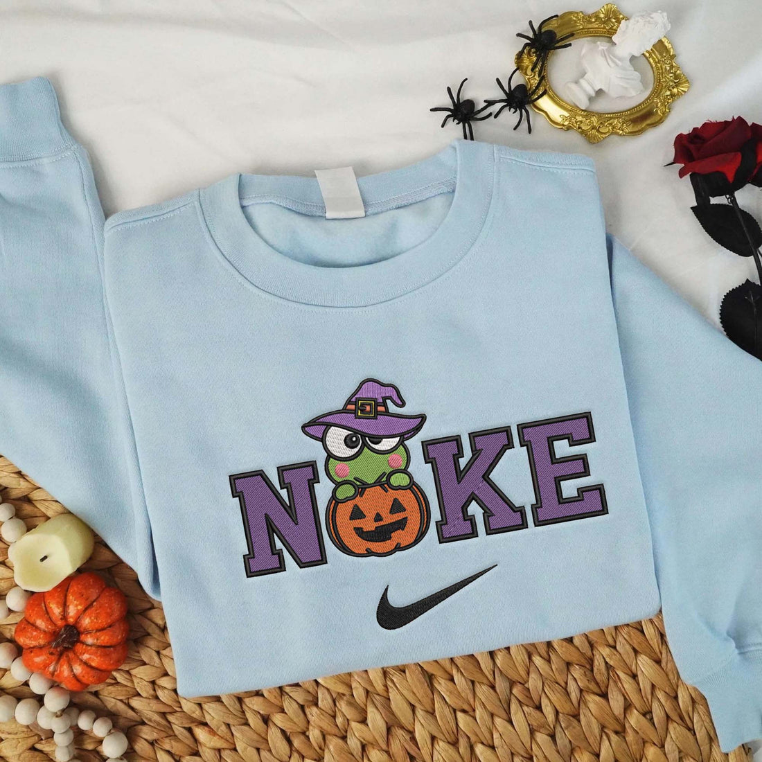 N Frog in Pumpkin Halloween Sweatshirt, Halloween Embroidery Sweatshirt HLW_M754