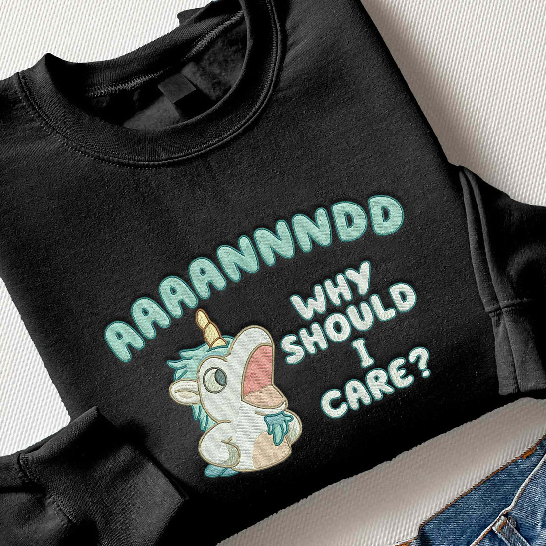 Cartoon embroidery Sweatshirt, Why Should I Care Sweatshirt B_M11