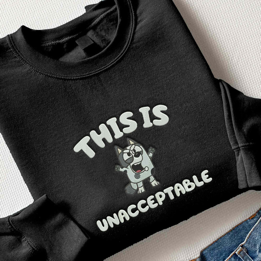 This is Unacceptable Embroidery Sweatshirt, Blue Dog Embroidery Sweatshirt B_M12