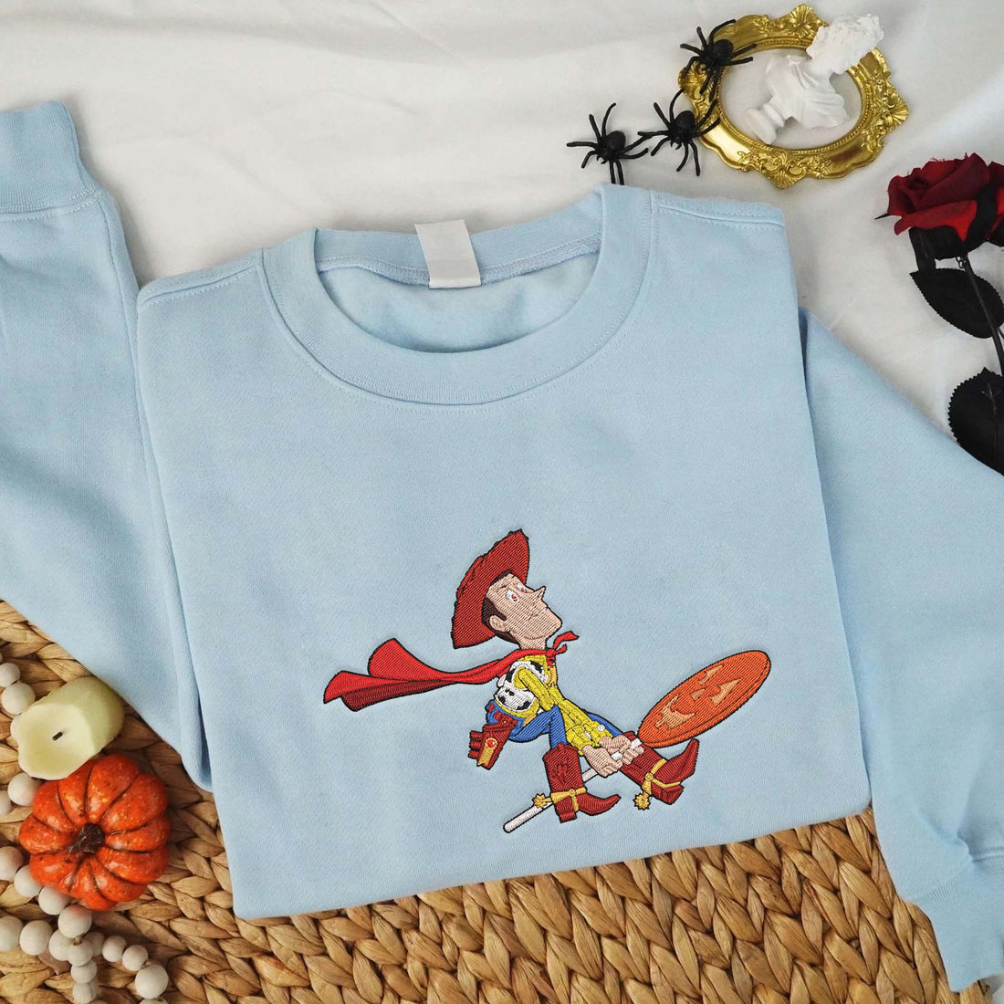 Toy Boy Characters Fly with Candy Halloween Sweatshirt, Halloween Embroidery Sweatshirt HLW_M992