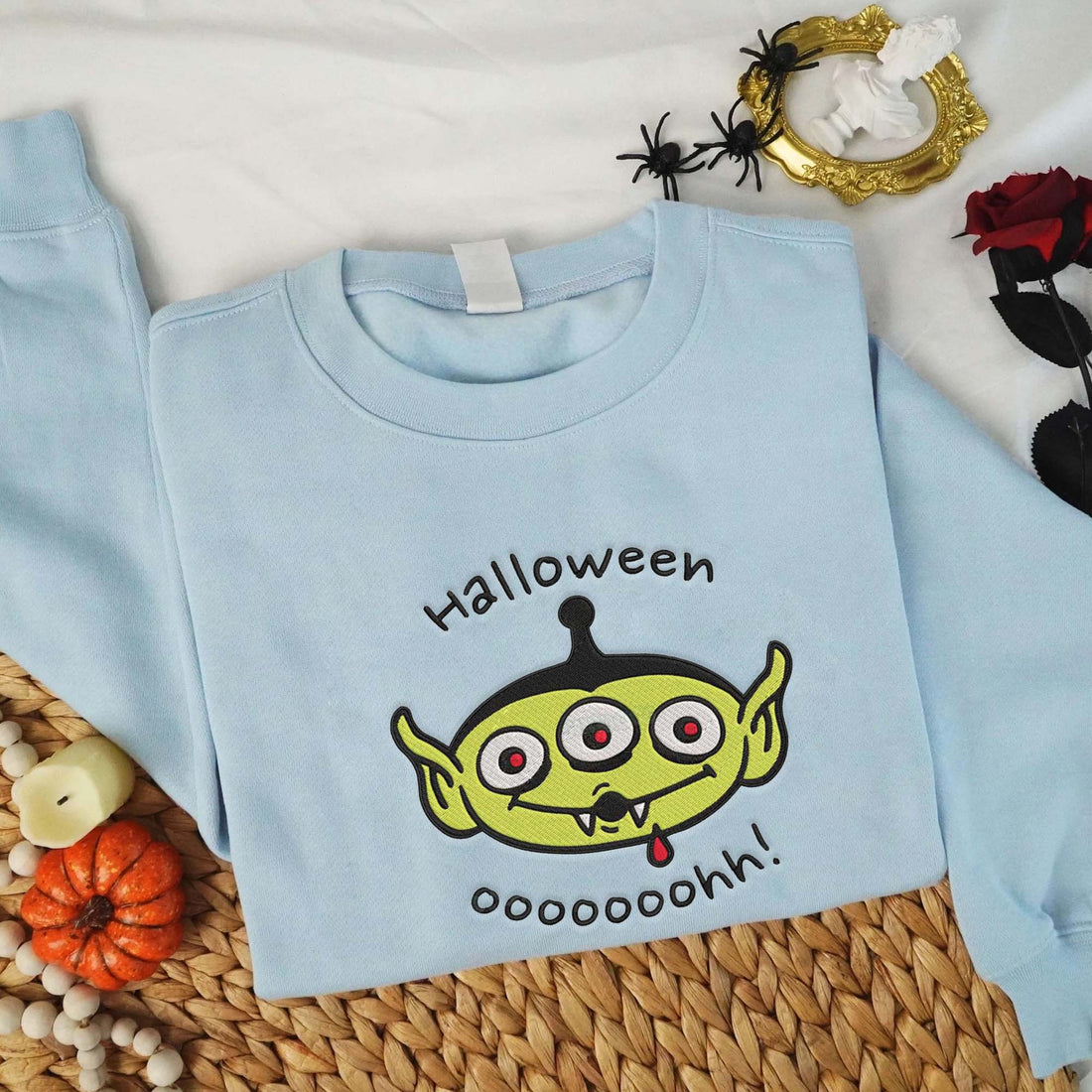 Cartoon Toy Green Character Halloween Embroidery Sweatshirt, Halloween Embroidery Sweatshirt HLW_M868