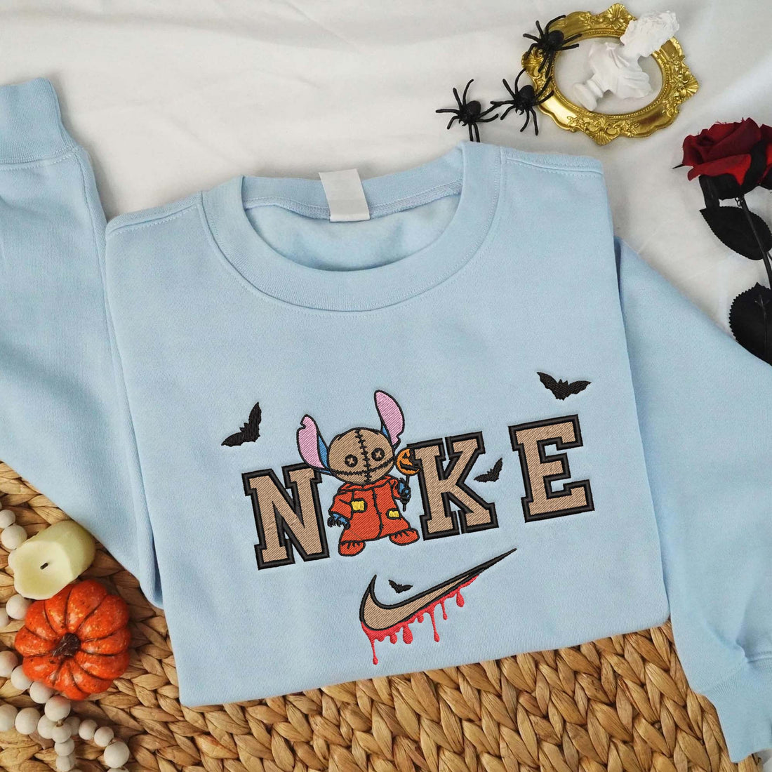 N Cartoon Horror Character Carry Pumpkin Candy Sweatshirt, Halloween Embroidery Sweatshirt HLW_M806