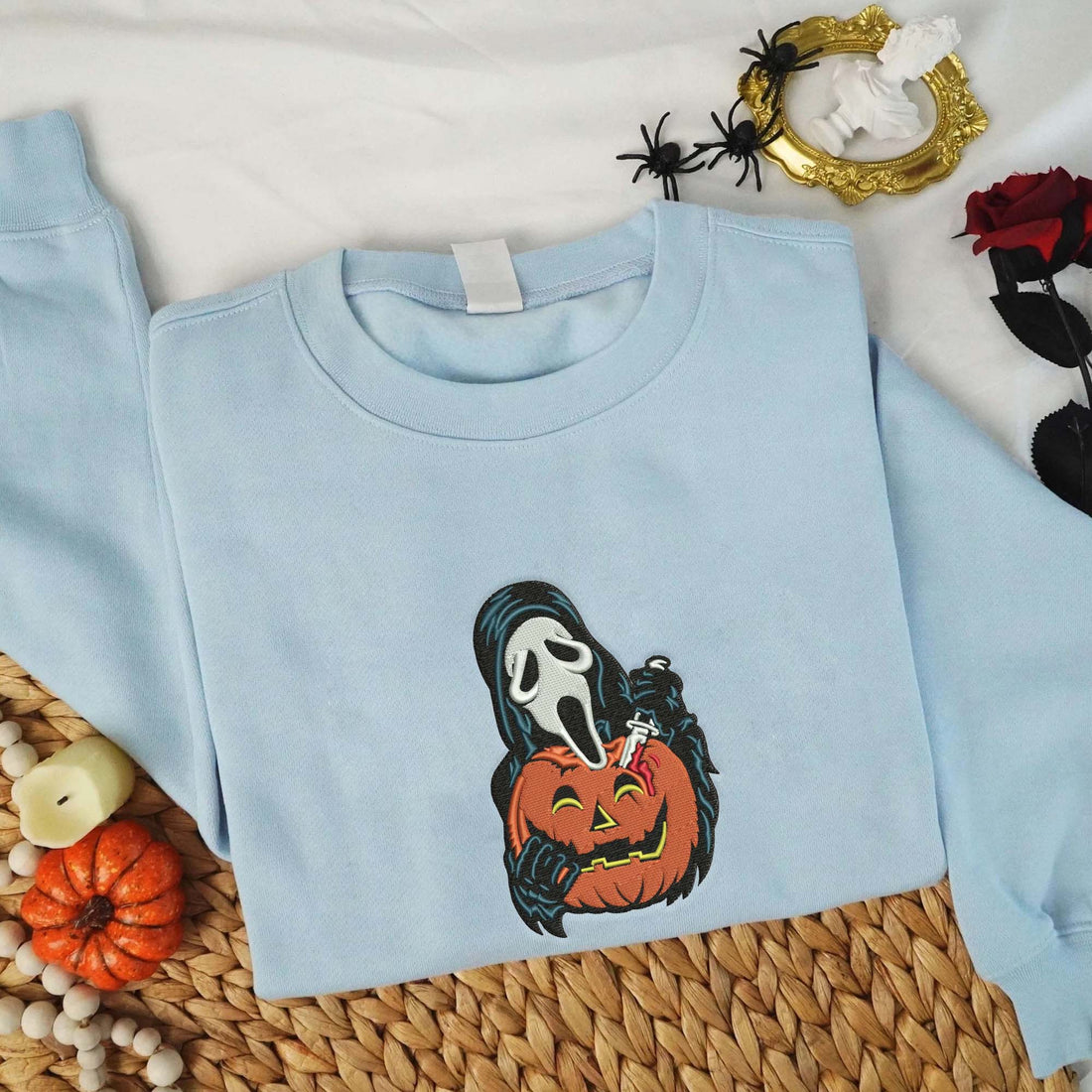Ghost Carry Knife Pumpkin Halloween Sweatshirt, Halloween Embroidery Sweatshirt HLW_M1060