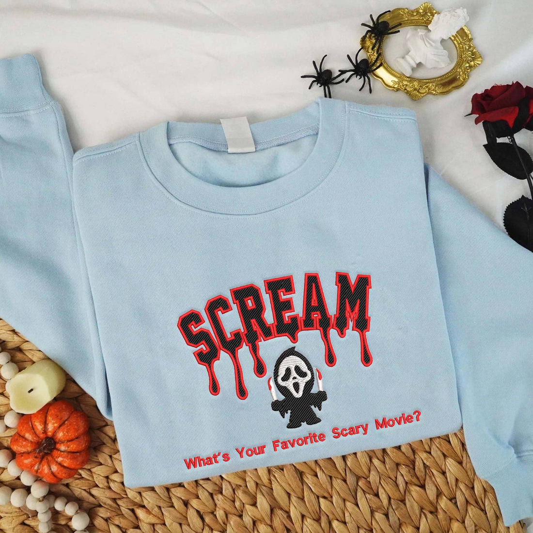 What's Your Favorite Scary Movie Sweatshirt, Halloween Embroidery Sweatshirt HLW_M1157