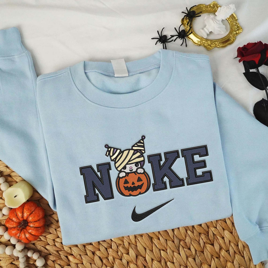 N Cat Bandaged Head in Pumpkin Halloween Sweatshirt, Halloween Embroidery Sweatshirt HLW_M756