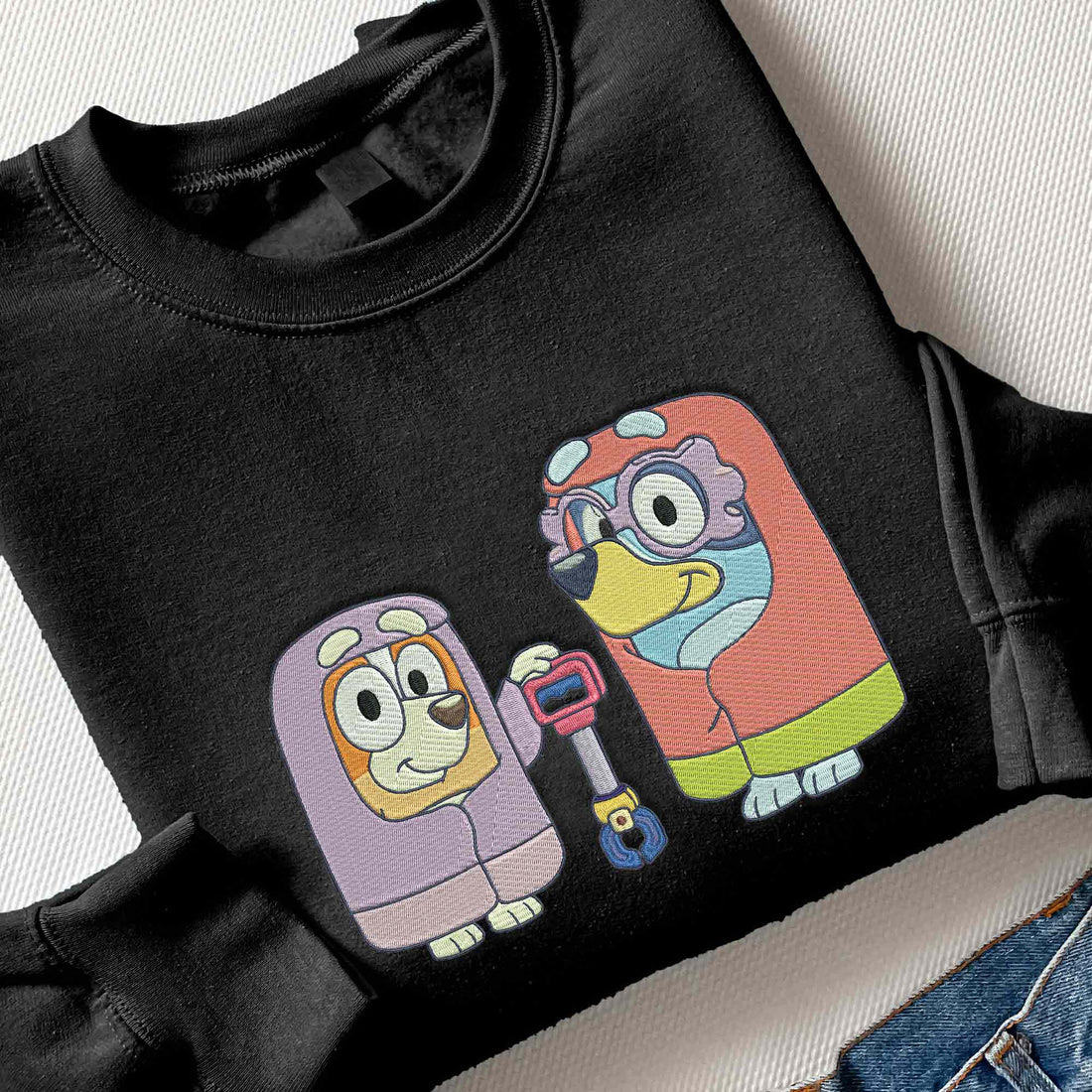 Cute Cartoon Embroidery Sweatshirt, Funny Blue Dog Embroidery Sweatshirt B_M17