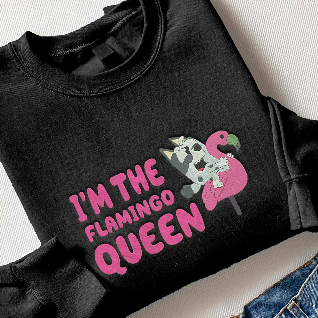 I'm The Flamingo Queen Embroidery Sweatshirt, Cartoon Embroidery Sweatshirt B_M15