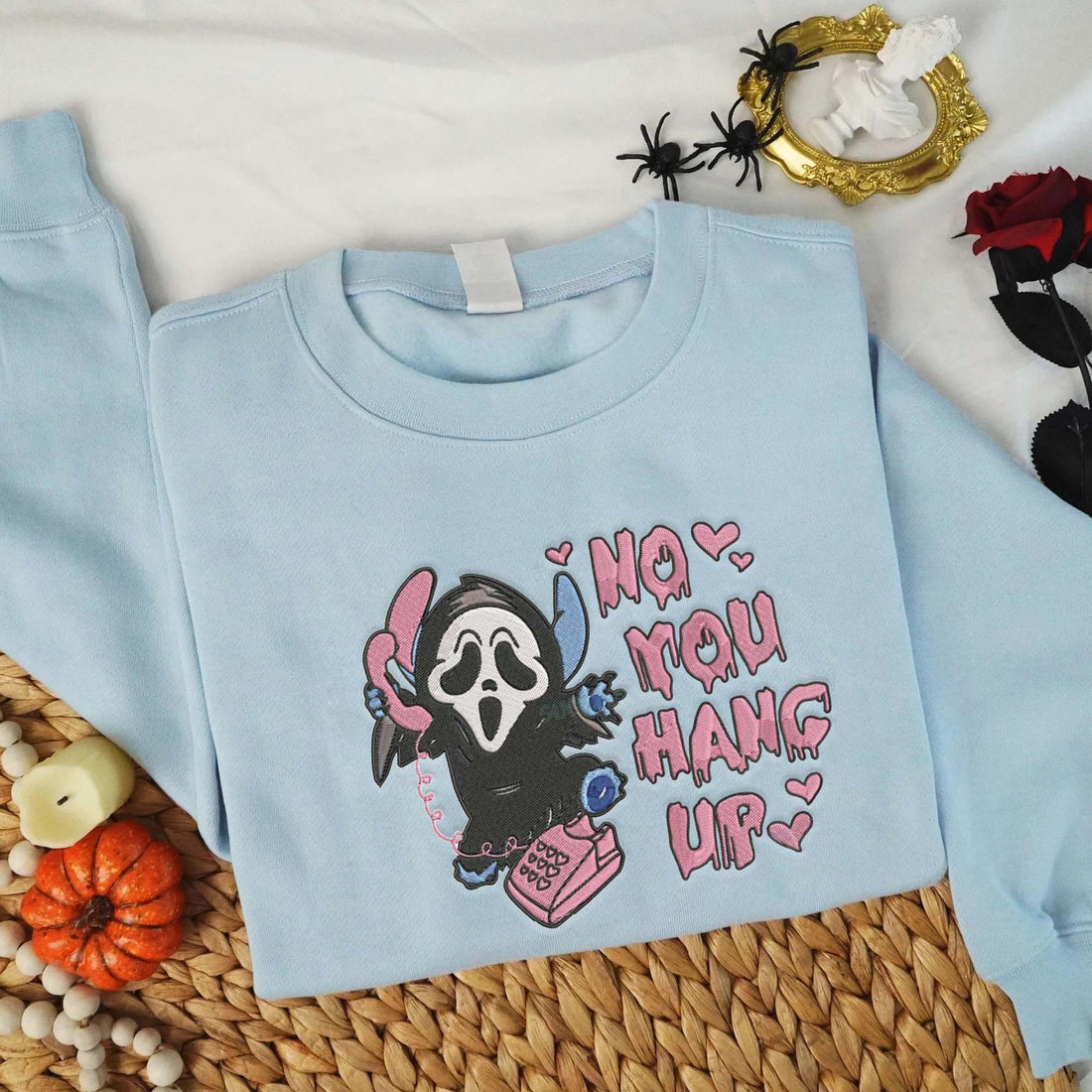 No You Hang Up Ghost Halloween Embroidery Sweatshirt, Halloween Embroidery Sweatshirt HLW_M902