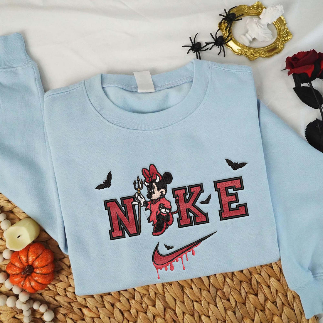 N Mouse Carry Trident Halloween Sweatshirt, Halloween Embroidery Sweatshirt HLW_M823