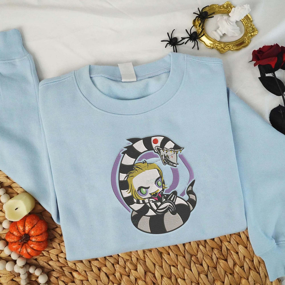 Horror Character in Snack Halloween Sweatshirt, Halloween Embroidery Sweatshirt HLW_M854