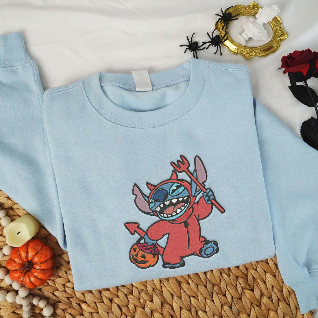 Cartoon Character in Red Shirt Halloween Embroidery Sweatshirt, Halloween Embroidery Sweatshirt HLW_M870
