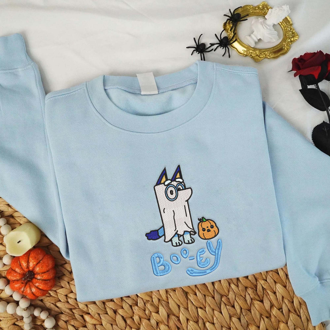 Ghost Boo Blue Dog Halloween Embroidery Sweatshirt, Halloween Embroidery Sweatshirt HLW_M1081
