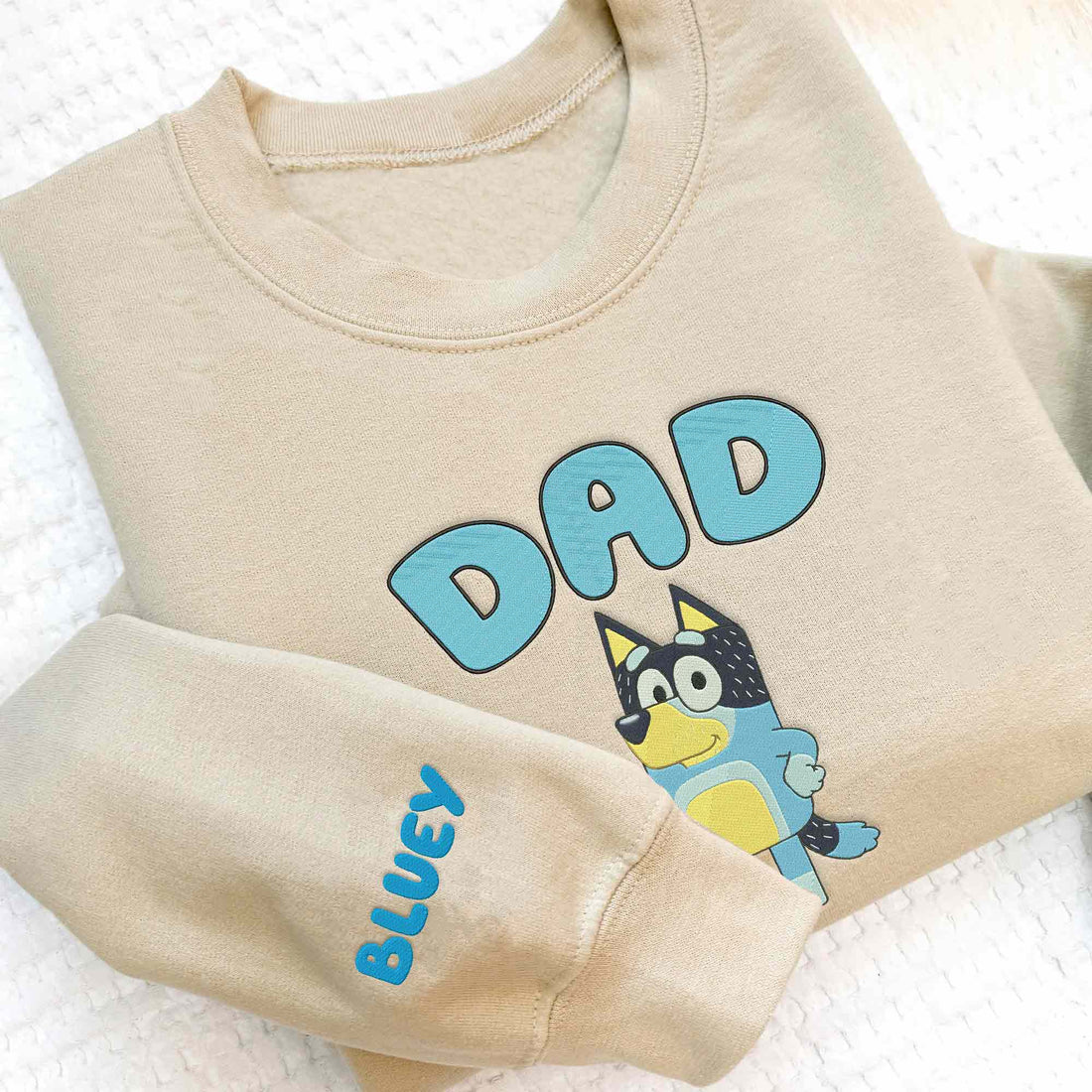 Blue Dog Dad Embroidery Sweatshirt, Custom Kids Name on Sleeve Sweatshirt B_M93