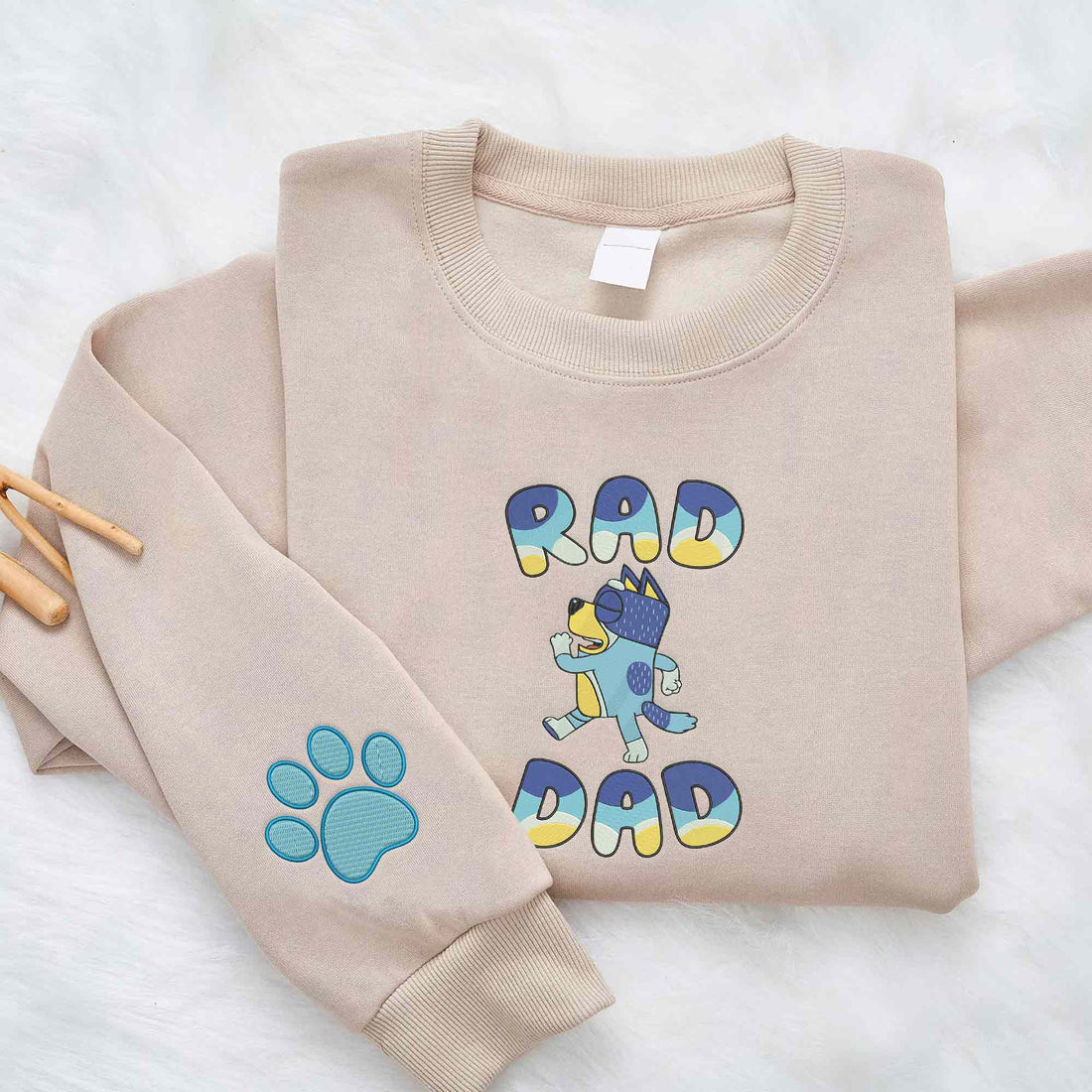Rad Dad Blue Dog Sweatshirt, Custom Kids Name on Sleeve Sweatshirt B_M91