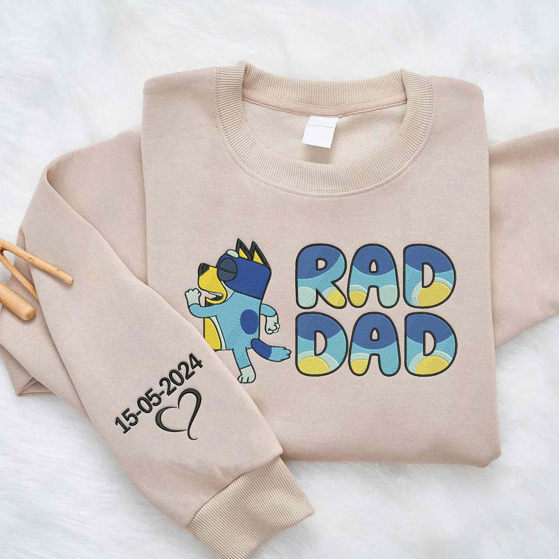 Rad Dad Blue Dog Embroidery Sweatshirt, Cute Blue Dog Sweatshirt B_M83