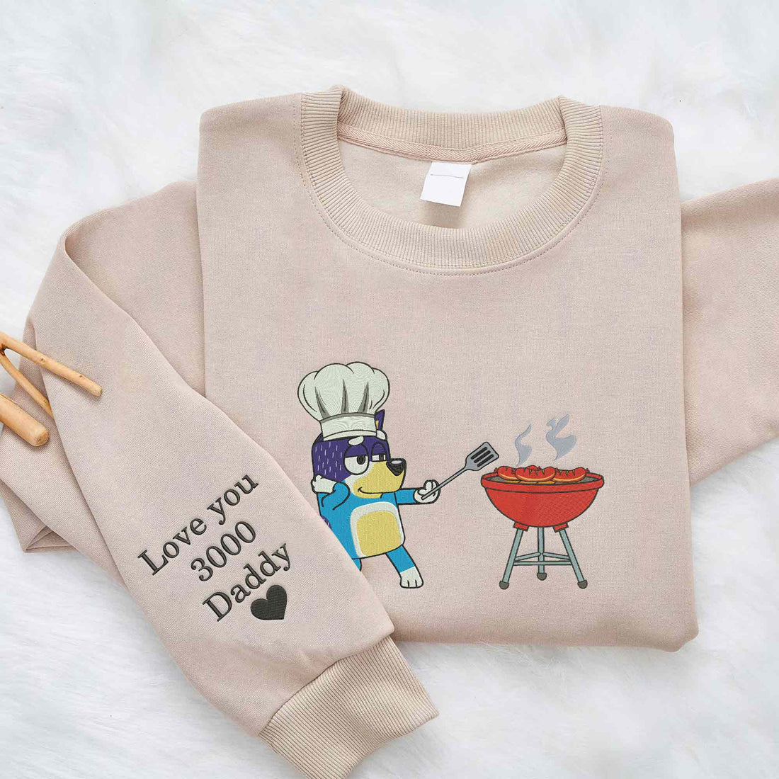Blue Dog Dad Embroidery Sweatshirt, Cartoon Embroidery Sweatshirt B_M89