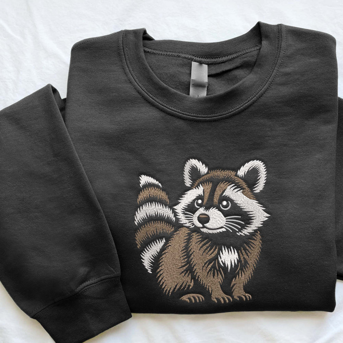 Adorable Raccoon Embroidery Shirt, Cute Night Forest Creature for Dark Textiles P_M34