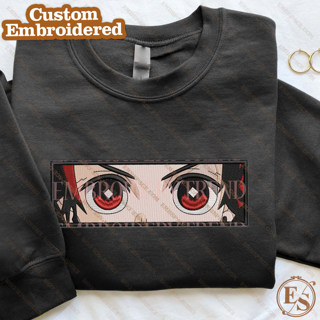 Anime Red Eyes Character Emb Sweatshirt, Anime Box Embroidery Sweatshirt A_DS11