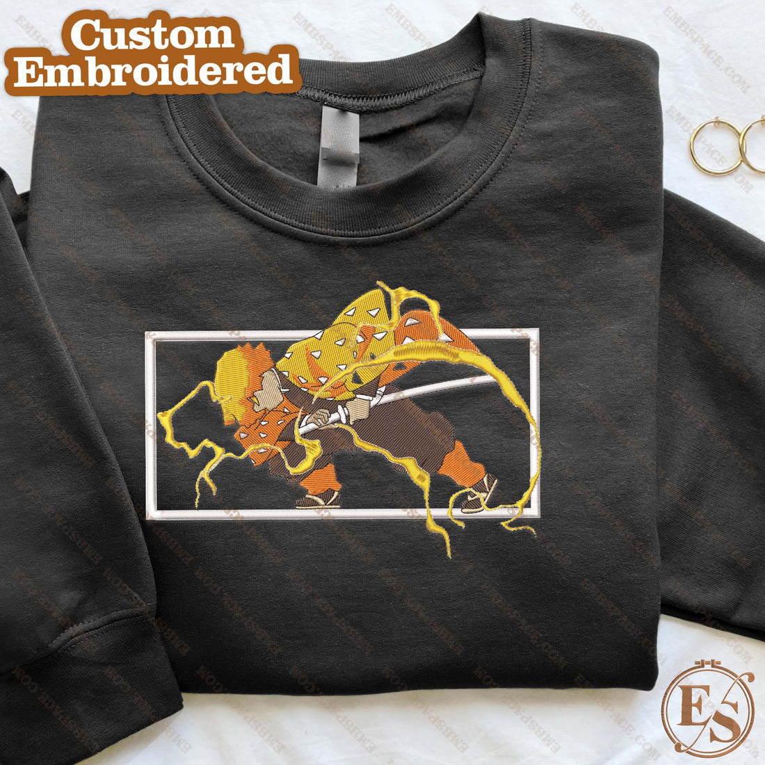 Anime Lightning Warrior Character Attack Emb Sweatshirt, Anime Box Embroidery Sweatshirt A_DS23