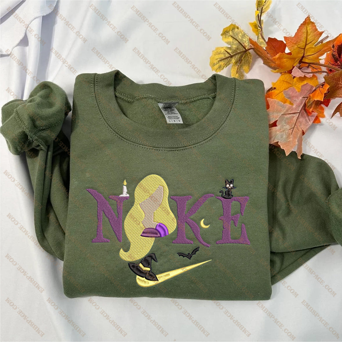 N Witch with Cat Halloween Embroidery Sweatshirt, Halloween Embroidery Sweatshirt HLW_M1989