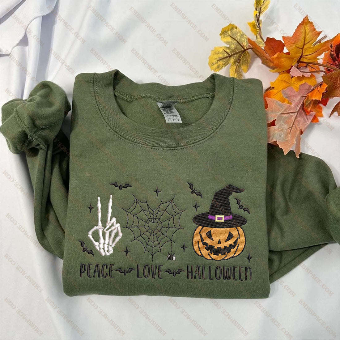 Halloween Peace Love Pumpkin Embroidery Sweatshirt, Halloween Embroidery Sweatshirt HLW_M1796