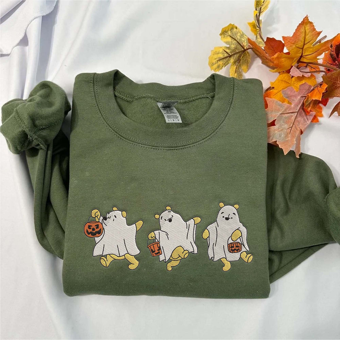 Ghost Bear Halloween Sweatshirt, Halloween Embroidery Sweatshirt HLW_M425