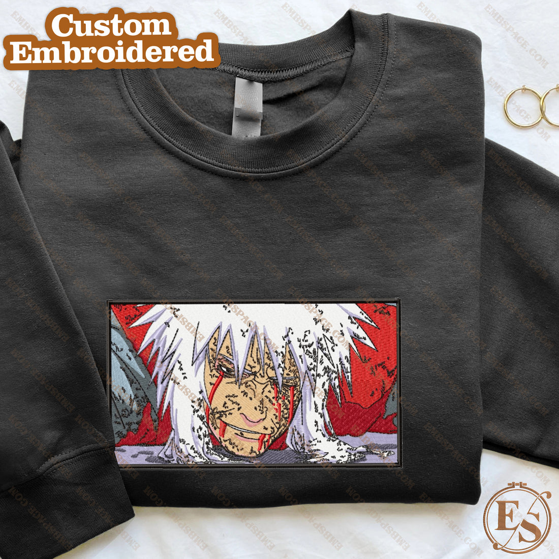 Hero with White Hair Bruising Embroidery Sweatshirt, Manga Box Embroidery Sweatshirt A_NT28