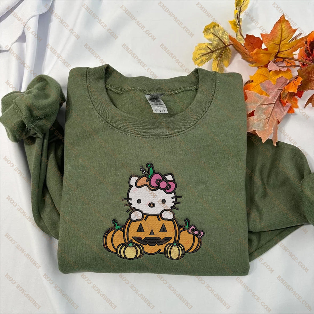 Cute Cat in Pumpkin Halloween Embroidery Sweatshirt, Halloween Embroidery Sweatshirt HLW_M1848