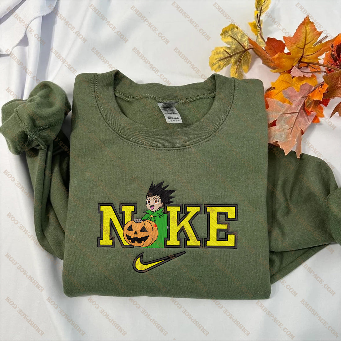 N Boy With Pumpkin Halloween Embroidery Sweatshirt, Halloween Embroidery Sweatshirt HLW_M1978