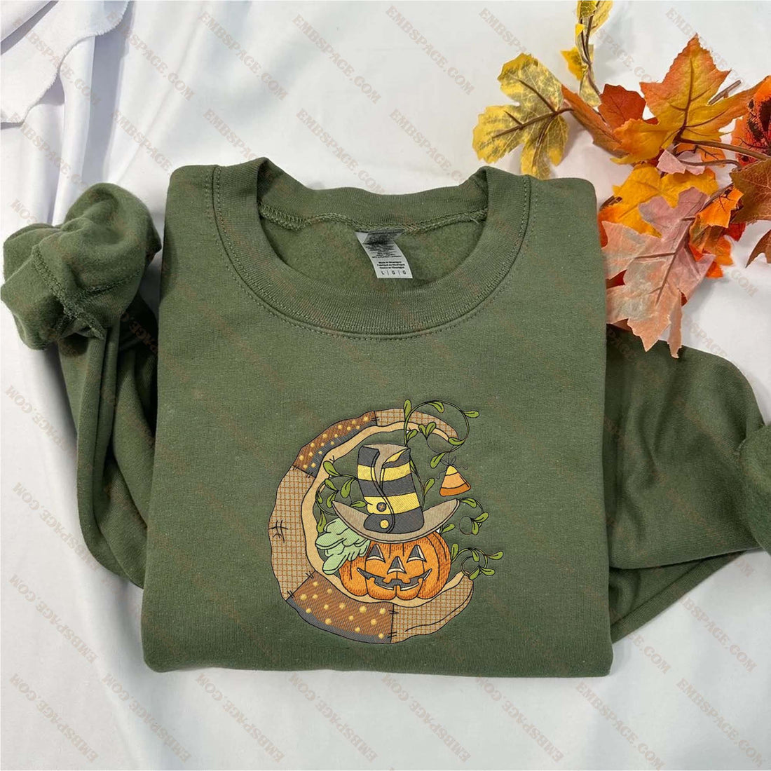 Pumpkin in Moon Halloween Embroidery Sweatshirt, Halloween Embroidery Sweatshirt HLW_M1698