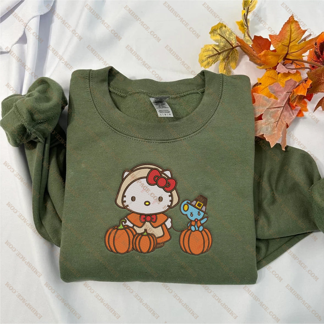 Cat and Mouse in Pumpkin Halloween Embroidery Sweatshirt, Halloween Embroidery Sweatshirt HLW_M1849