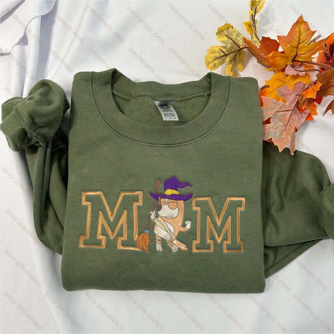 Cartoon Witch Dog Mom Halloween Embroidered Sweatshirt, Halloween Embroidery Sweatshirt HLW_M1778