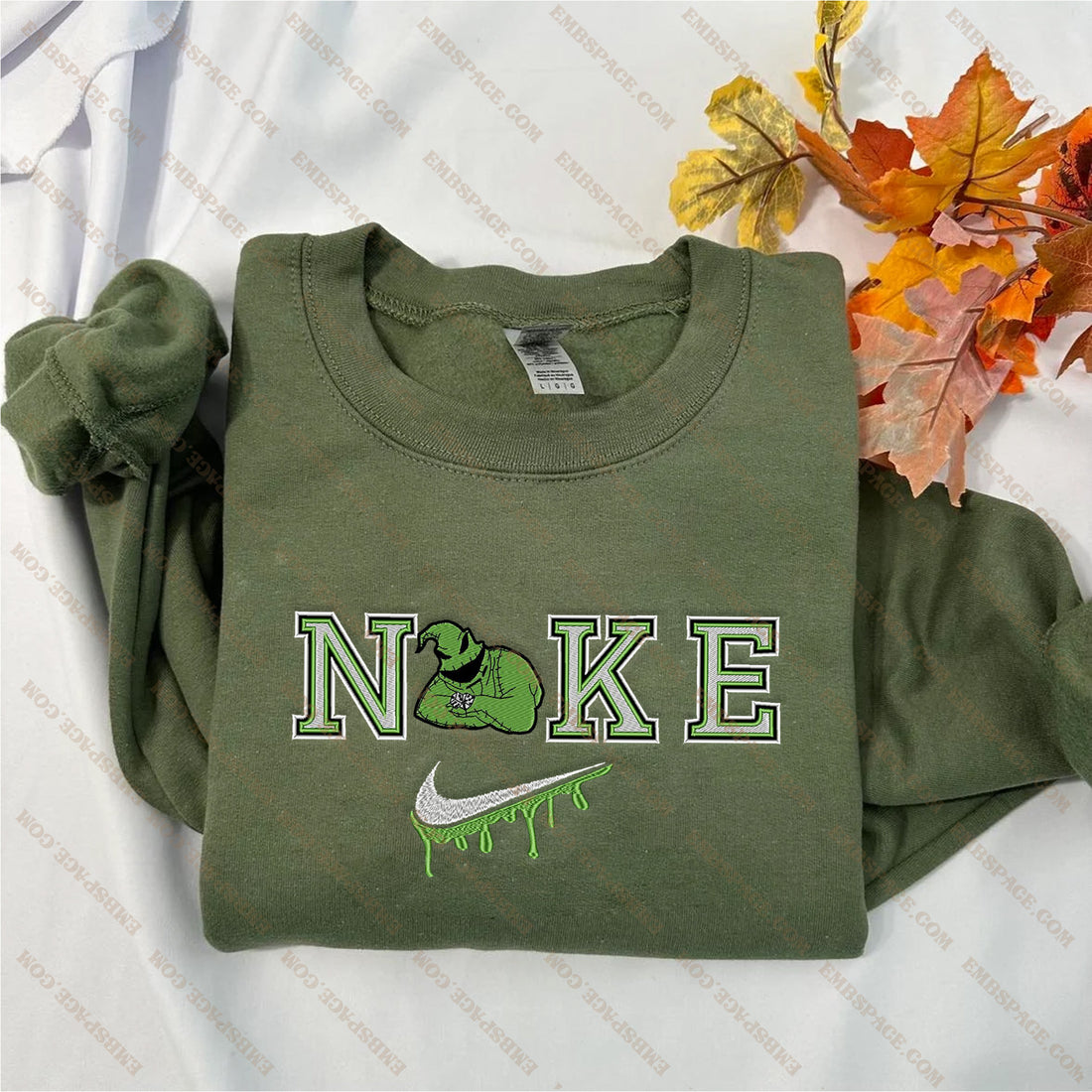 N Green Horror Character Halloween Embroidery Sweatshirt, Halloween Embroidery Sweatshirt HLW_M2048