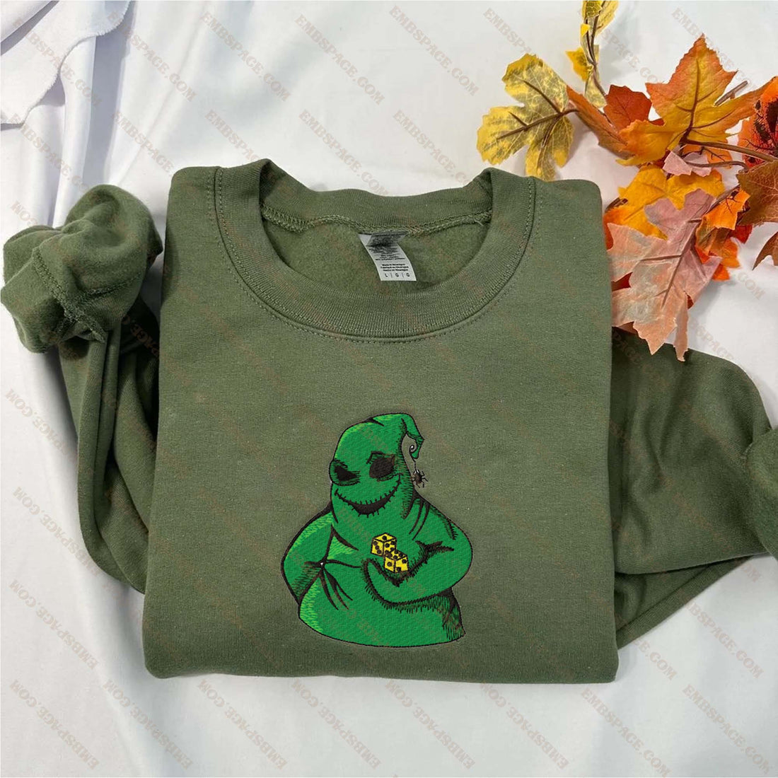 Green Monster Character Embroidery Halloween Sweatshirt, Halloween Embroidery Sweatshirt HLW_M1783