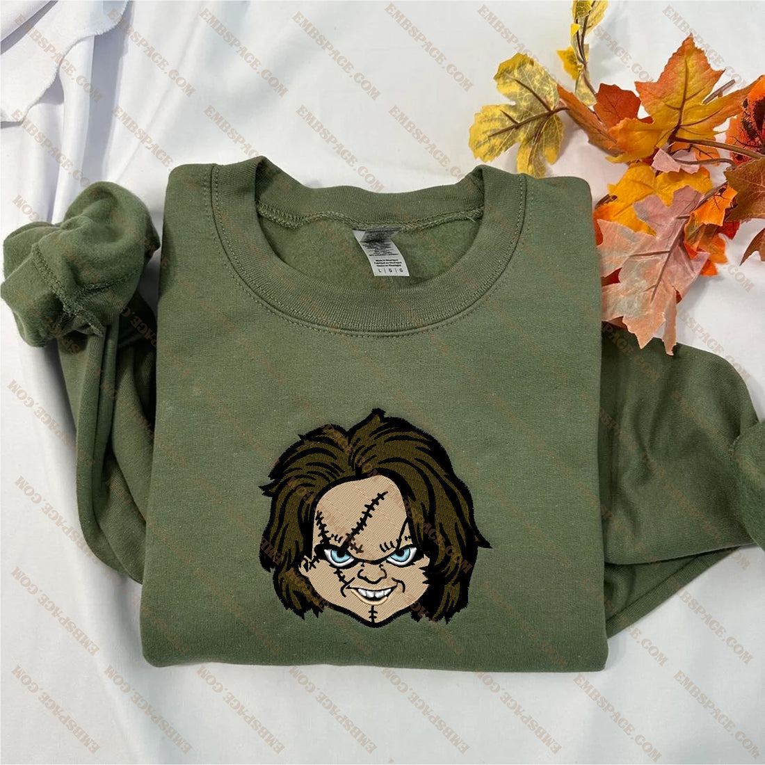 Head Doll Halloween Embroidery Sweatshirt, Halloween Embroidery Sweatshirt HLW_M2050