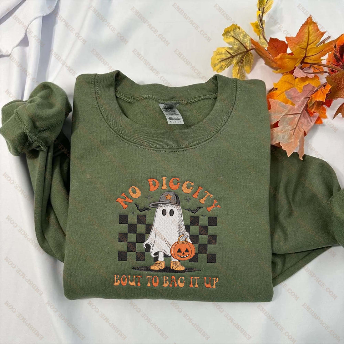 Ghost No Diggity Bout To Bag It Up Embroidery Sweatshirt, Halloween Embroidery Sweatshirt HLW_M1795
